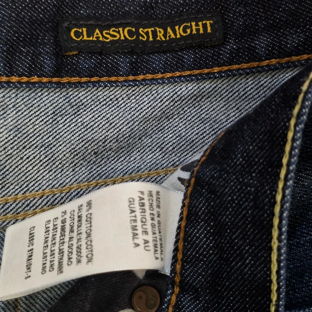 Lucky Brand Classic Straight Jeans Mens 42x30 Blue Denim Stretch Dark Wash